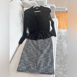 Ann Taylor Black Peplum Sweater with Black-and-White Pencil Skirt